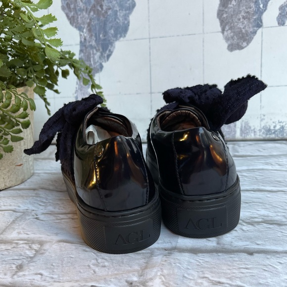 AGL Platform black Patent Leather  navy Bow Sneakers size 37 - Picture 6 of 10